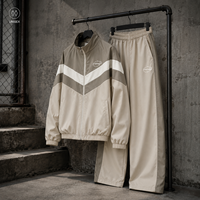 Set Jogger Ukuran Besar Ringan untuk Musim Dingin 3M Beige Polos Berbahan Nilon Organik Katun, Jaket Tracksuit Tahan Angin