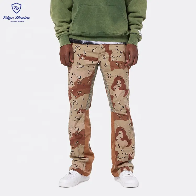 Rand Denim Contract Stof Binnenbeenlengte Outseam Custom Camouflage Camo Digital Print Brand Flare Fit Jeans Broek Mannen