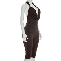 Viviblook J26ST090 Ensemble d'été pour femme, débardeur dos nu à col bénitier avec empiècements métalliques et pantalon court, deux pièces
