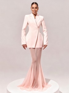 Nuovo Completo Elegante da <span class=keywords><strong>Donna</strong></span> Bettergirl di Alta Qualità, Abito in Raso <span class=keywords><strong>Rosa</strong></span> con Gonna a Sirena in Rete, Vestito Aderente in Due Pezzi - Product Image 2
