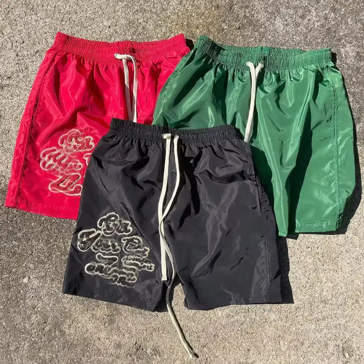 Pantalon de sport de plage d'été en chenille avec broderie et cordons de serrage, shorts de bain en nylon décontractés pour hommes