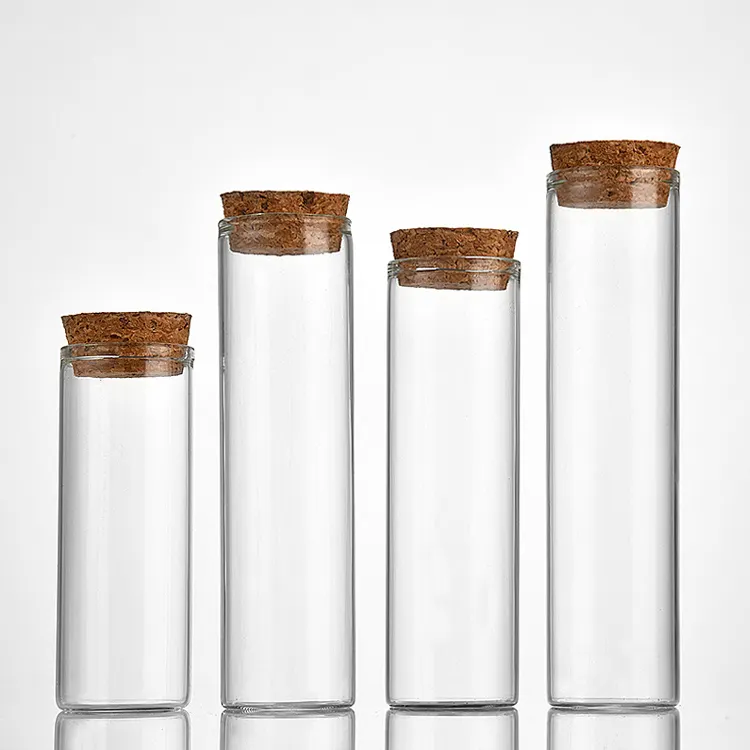 Tubo de teste de vidro redondo transparente, qualidade médica, tubo de ensaio com rolha de cortiça, 3.3 tubos