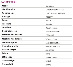Machine à ourler les bas de t-shirts automatique industrielle à lit plat RONMACK RM-680A, point de recouvrement métallique - Product Image 3