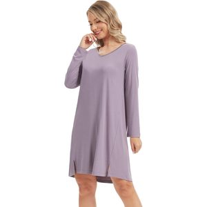 Chemise de nuit personnalisée pour femme, douce, côtelée, à manches longues, col en V, en viscose de bambou, vêtement de nuit décontracté, tailles S-XXL - Product Image 1