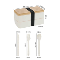 Boîte à bento en paille de blé avec couvercle en bambou, double couche, style japonais, passe au micro-ondes, passe au lave-vaisselle, sans BPA, boîte à lunch pour enfants