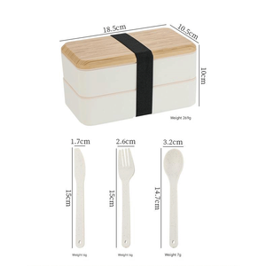 Boîte à bento en paille de blé avec couvercle en bambou, double couche, style japonais, passe au <span class=keywords><strong>micro</strong></span>-ondes, passe au lave-vaisselle, sans BPA, boîte à lunch pour enfants - Product Image 5