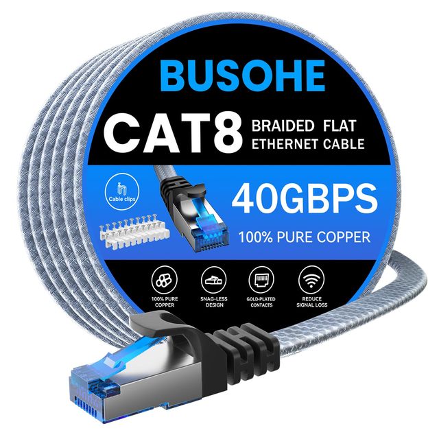 OEM ODMBUSOHE Cat 8 Ethernet Cable 50 ft Nylon Braided High Speed Heavy Duty Network LAN Patch Cord 40Gbps 2000Mhz SFTP Shielded