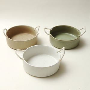 Rustic Ceramic Bowl With Rope Handles 8-11.9in Depth <b>Kitchen</b> <b>Storage</b> Eco-Friendly Design For Fruit Serving - Product Image 4