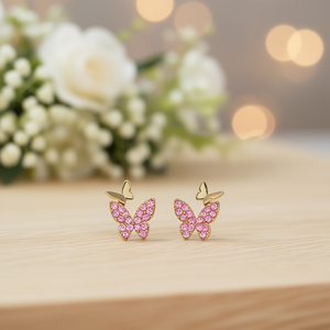 Orecchini a forma di farfalla placcati in oro con strass rosa per le donne, regalo di gioielli alla moda e carini - Product Image 2