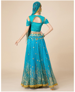 Vestido de Halloween para Mujer, Lujoso y Brillante, de Poliéster con Patrón Dorado, Disfraz Indio de la Princesa Jazmín de Aladdín, para Danza del Vientre y Bollywood - Product Image 5