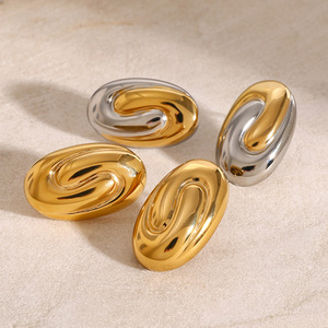 Chic Spiral Oval <b>Cuff</b> <b>Earrings</b> 18k Gold Stainless Steel High-End Fashion Jewelry - Product Image 3