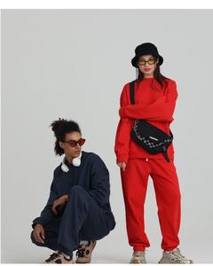 Pantalon de jogging unisexe en molleton épais French Terry, couleur unie, coupe oversize, décontracté, pour l'automne - Product Image 2