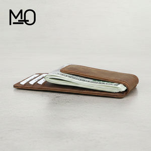 Индивидуальный логотип Crazy Horse мужской тонкий винтажный из натуральной кожи RFID блокирующий зажим для денег передний карман кошелек держатель для карт Противоугонный - Product Image 1