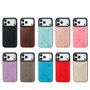 Nuovo Design in rilievo con fiore in pelle sintetica <span class=keywords><strong>Cover</strong></span> posteriore per <span class=keywords><strong>iPhone</strong></span> 17 Air 15 16 Pro Max custodie per schede in pelle incidibile - Product Image 1