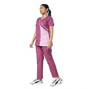Unisex <b>Doctor</b> Pink Scrub <b>Set</b> with Diagonal Panel Design Hospital Uniform Woven Spandex/Polyester Cotton Pants Top - Product Image 1