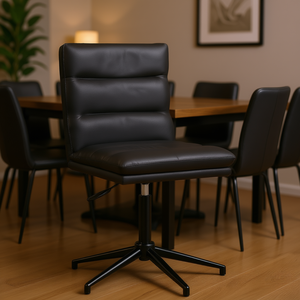 Sedia da Pranzo in Ecopelle Nera, Altezza Regolabile, Design Moderno, Gambe in Metallo, Arredamento per la Casa - Product Image 2