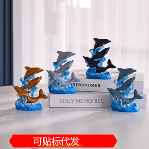 Figurines de dauphins en résine, 3 pièces, design vague bleue, décoration d'aquarium, ornement de style méditerranéen moderne - Product Image 5