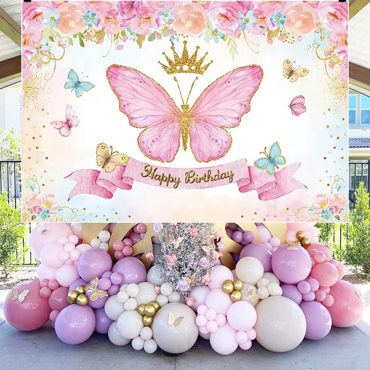 Happy Birthday Butterfly Themed Backdrops Party Decorations Background Party Suppliers Happy Birthday Backdrops For Party Kids