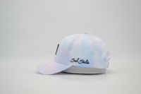 Casquette de golf personnalisée tie-dye pastel structurée à 6 panneaux en sergé de coton avec logo en caoutchouc classique et broderie latérale