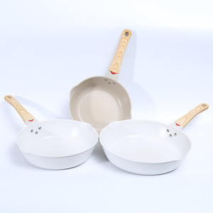 Non Stick Frying Pan Set Round Deep Pan For Induction Gas Stove With Wooden Handle 28cm - Product Image 1