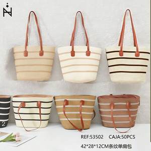 Bolso Tote a Rayas Angelina 42x28x12cm, Bolso de Playa de Lino para Mujer, Viajes de Verano - Product Image 4