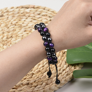 Bracelet réglable tressé en <span class=keywords><strong>hématite</strong></span> et oeil de tigre pour hommes Bracelet bijoux de mode avec perles de pierres naturelles pour cadeau de mariage - Product Image 3