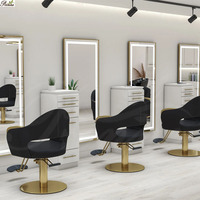Lüks Berber Koltuğu Salon Şekillendirme Koltuğu Siyah PU Deri Hidrolik Saç Kesim Koltuğu Altın Tabanlı Ayak Dayama Yerli