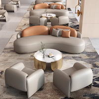 Canapé de bureau moderne en cuir avec zone de repos, canapé de réception incurvé rond, ensemble de canapés de négociation pour bureau de vente