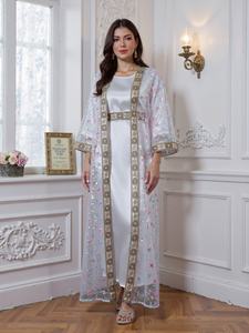 Ramadan 2 Delige Set Moslim Abaya Jurk Met Pailletten Borduurwerk Kwastjes Vrouwen Jalabiya Kaftan Eid Feest Avond Outfit Lange Gewaad - Product Image 4