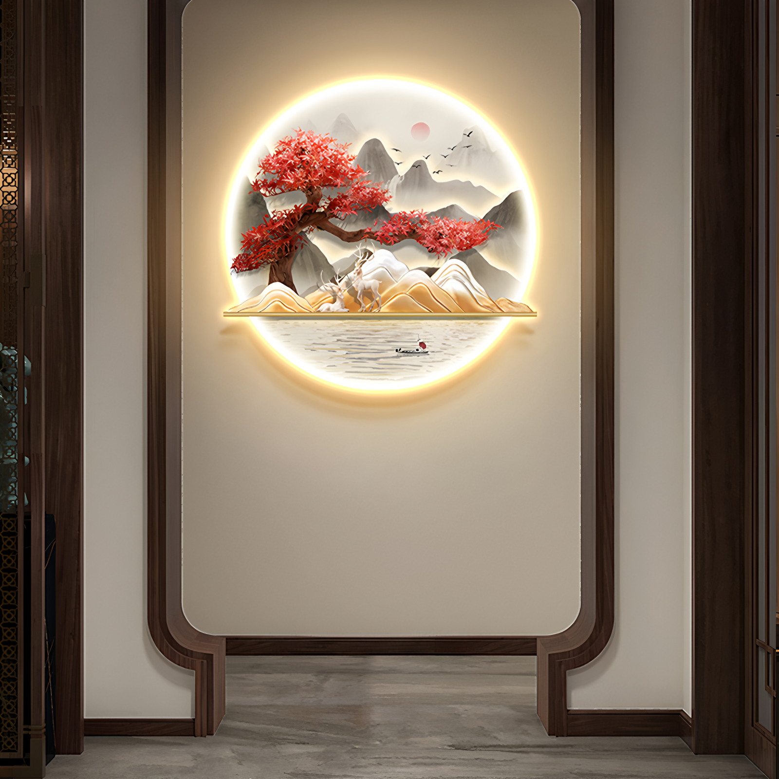 Fashion Interior Decoration LED Welcome Pine Decorative Painting Chinese Corridor Living Room Tea Room Art Decor Painting · image 3