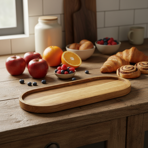 Vente en gros Offre Spéciale bon marché Bureau plat en bois d'acacia <span class=keywords><strong>Plateau</strong></span> d'assiettes à dîner en bois pour aliments Assiette de service aux fruits - Product Image 5