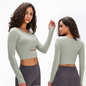 เสื้อออกกำลังกายแขนยาวทรงเข้ารูปสำหรับผู้หญิง สีสันใหม่รับฤดูใบไม้ร่วง พร้อมแผ่นรองถ้วยแบบถอดได้ มีรูสำหรับนิ้วโป้ง เหมาะสำหรับวิ่ง โยคะ พิลาทิส และออกกำลังกายทั่วไป - Product Image 5