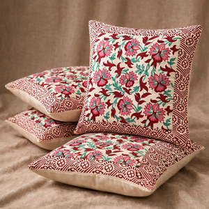 Hand Block Print Cotton Cushion Cover 16x16 Inch – Floral Traditional Design <b>Decorative</b> <b>Pillow</b> Cover - Product Image 6
