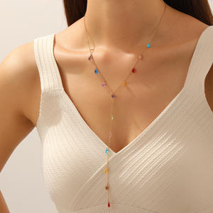 Collar de Acero Inoxidable con Colgante en Forma de Gota, Colorido y Dulce, con Cadena Larga Chapada en Oro - Product Image 2