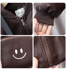 2025 осенний Детский комплект из двух предметов: коричневая куртка из искусственной кожи с принтом + сумка - Product Image 5