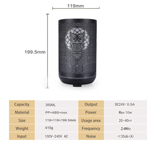 उल्लू आवश्यक तेल विसारक, सुगंध 300ml धातु Aromatherapy अल्ट्रासोनिक शांत धुंध Humidifier हवा खुशबू घर कार्यालय उपहार - Product Image 5