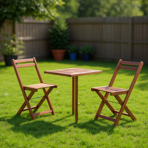 Set Bistrot in Legno di Acacia Massiccio per 2 Persone, Pieghevole, Arredo da Giardino per Esterni - Product Image 2