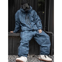 Combinaison de ski unisexe style denim 100% polyester avec doublure polaire, imperméable et coupe-vent ; Équipement de neige surdimensionné entièrement scellé