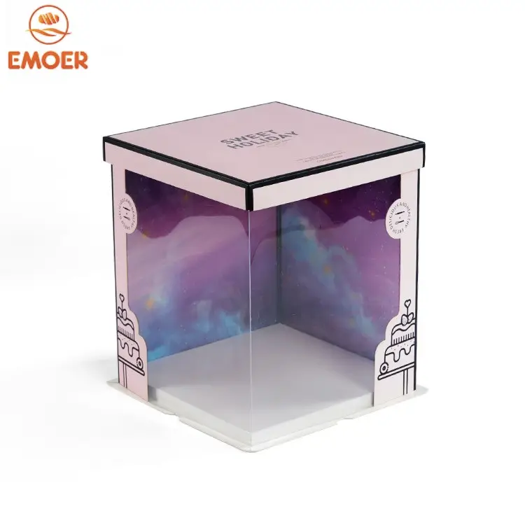 Cake Boxes with Window 6/8/9/10 inches Purple Bakery Boxes Disposable Cake Containers Dessert Boxes