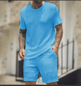 Tuta Estiva da Uomo, Completo Due Pezzi con Pantaloncini, Set Camicia e Shorts per Uomo, Tuta Sportiva con Pantaloncini Tinta Unita - Product Image 5