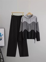 Ensemble pull tricoté décontracté pour femme, nouveau modèle automne-hiver, chemise à manches longues à capuche avec empiècements de couleur, OEM