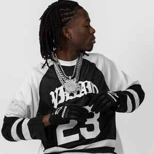 T-shirt en jersey à manches longues, coupe ample, style streetwear pour hommes, hip-hop, poids lourd, blanc et noir, imprimé sur mesure en maille - Product Image 3
