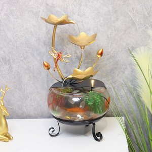 Pecera de cristal creativa con fuente de agua corriente, forma redonda, funcionamiento automático, para escritorio, sala de estar, entrada, mueble de TV - Product Image 1