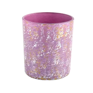 Vasos de vidrio Morado para velas con decoración dorada