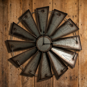 Reloj de Pared Rústico de Metal con Diseño de Molino de Viento, Decorativo, Industrial, con Esfera de Rayos de Sol, Analógico de Cuarzo - Product Image 1