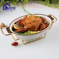 Lot de 2 Vaisselle de Luxe en Porcelaine Durable pour Four avec Finition Dorée, Prix Compétitif et Livraison Rapide