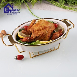 2 pz di lusso Set di piatti da forno in porcellana resistente con placcatura in oro con prezzo competitivo e tempi di consegna veloci - Product Image 3