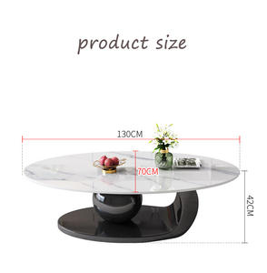 Mesa de centro ovalada de Base negra para sala de estar contemporánea de lujo moderno, muebles para el hogar, Serie de piedra sinterizada - Product Image 4
