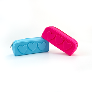 À la mode mignon <span class=keywords><strong>coeur</strong></span> forme Silicone pochette Portable papeterie étui avec fermeture éclair grande capacité doux sac de maquillage - Product Image 6