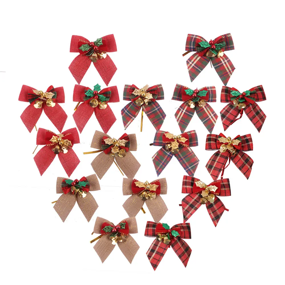 Christmas Tree Decorations Christmas Ribbon Bows with Iron Bells for Christmas Tree Ornaments Xmas Decoration